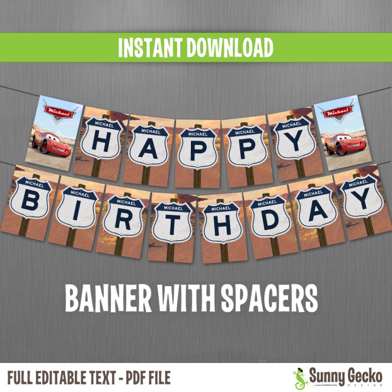 Cars Happy Birthday Banner with Spacers